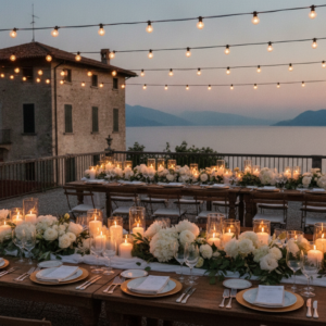 Welcome dinner table at Villa Cariola, Lake Garda – villa cariola all inclusive wedding 70 guests march april – Kiss Me Italy