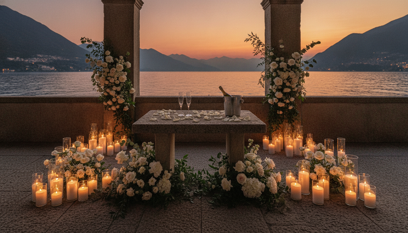 Proposal setup in the lake-view gardens of Villa Castiglioni, Lake Como – villa castiglioni proposal lake como – Kiss Me Italy