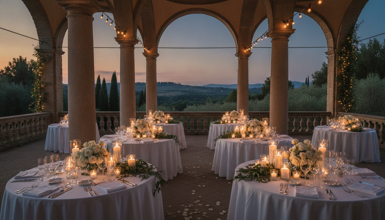 Wedding reception tables at Villa Corsini a Mezzomonte, Florence – villa corsini wedding 100 guests low season – Kiss Me Italy